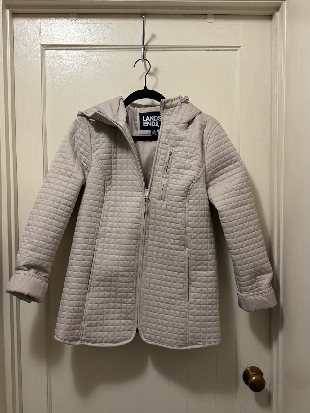 Lands' End Girls' Quilted Cream Hooded Coat